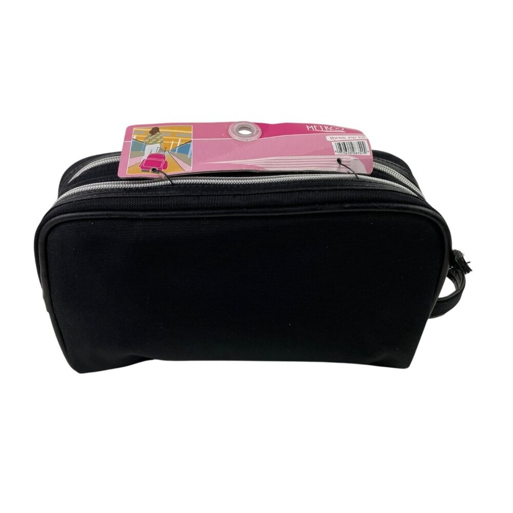 Metro Black Toiletry Case 3 Zip Kit Blue Interior - Picture 4 of 12
